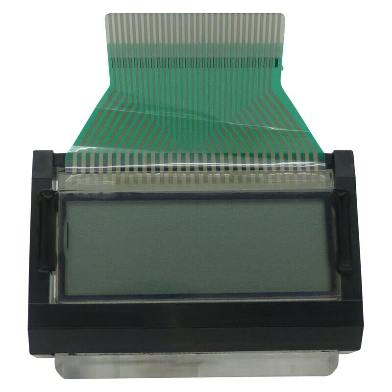 Sennheiser LCD module with top exiting flexible flat multipin ribbon connector on a white background