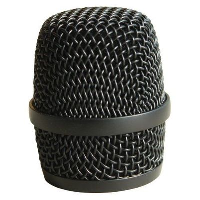 XSW Mic Basket Black Sennheiser handheld wire mesh mic basket with a central band around circumference against a white background