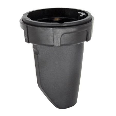 Sennheiser black round collet with ring with a hollow wedge base for an antenna cover on a white background