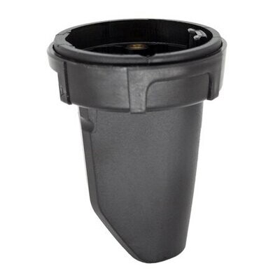 Sennheiser black round collet with ring with a hollow wedge base for an antenna cover on a white background