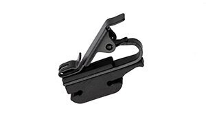 Sennheiser black metal sprung clip lavalier style tie personal microphone model MZW1 on a white background