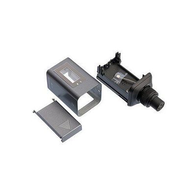 three pieces side by side of a black metal housing in black with a XLR connector for a Sennheiser SKP G4 plug on transmitter