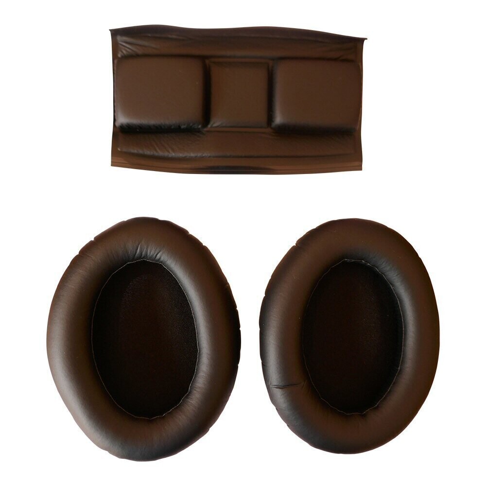 Two black oval foam ear cushions and a headband pad for Sennheiser headphones  