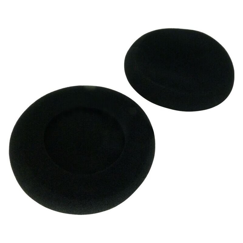 Two round black Sennheiser foam earpads for HME 46 Headphones headsets on a white background  