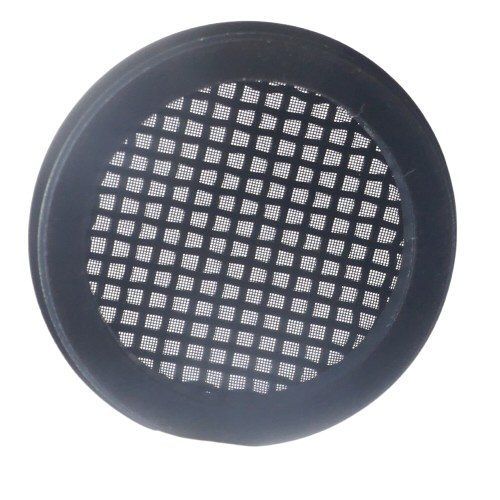Small round black circular frame with wire mesh and grid mic basket top on a white background