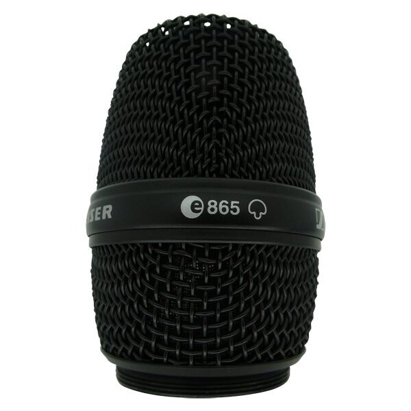 Sennheiser Black wire mesh mic basket e865 against a white background 