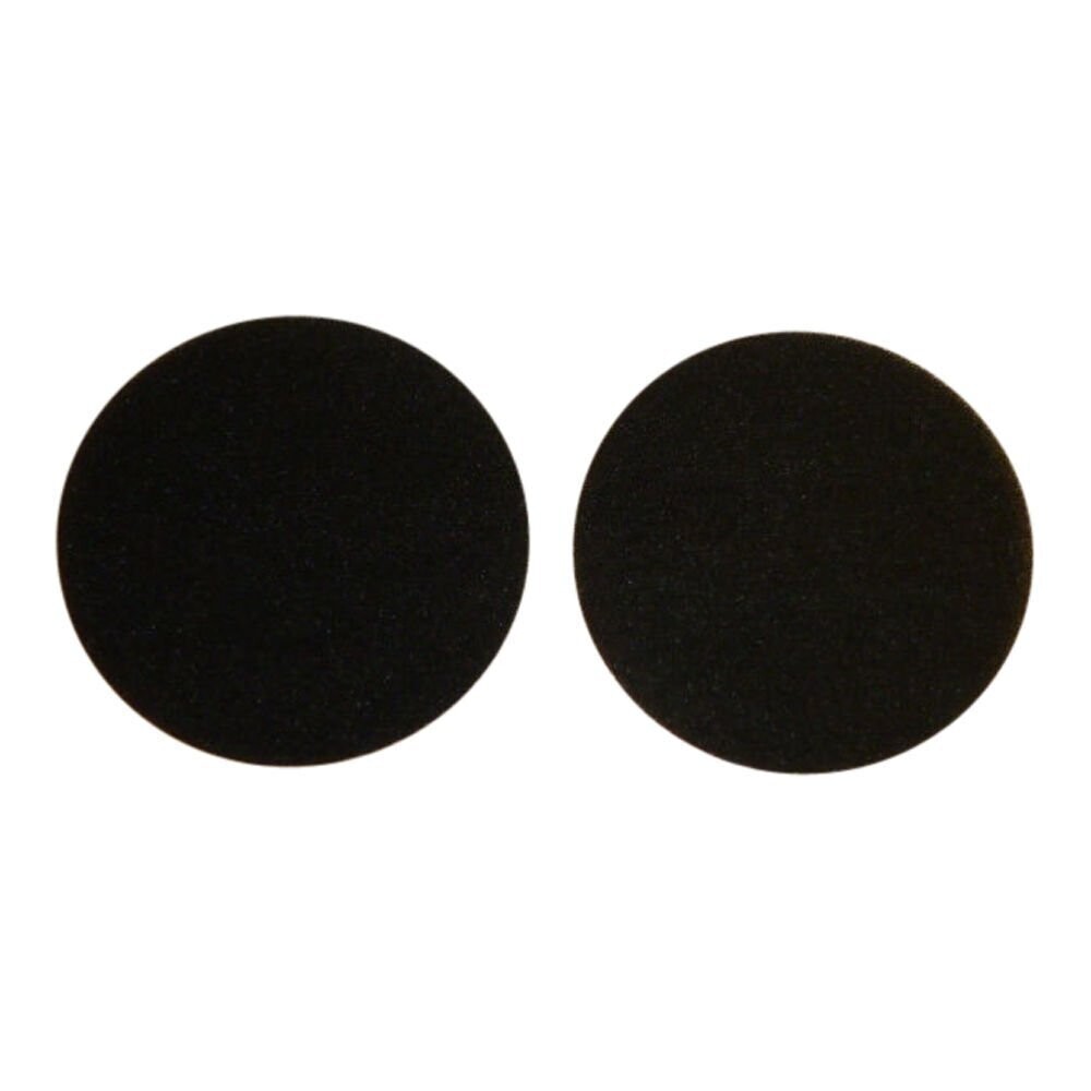 Two black foam discs for Sennheiser headphones shown on a white background