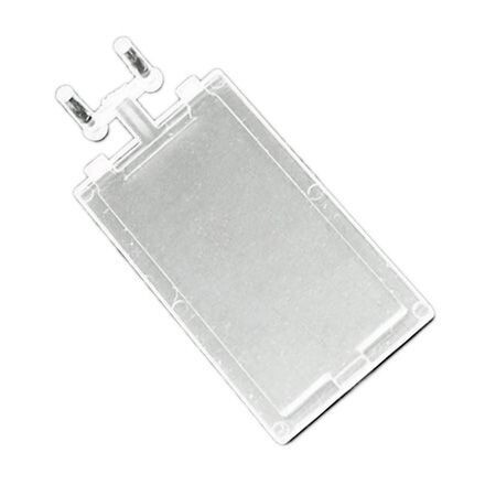 Translucent plastic screen with fitting locaters on one end extending like an antenna on a white background