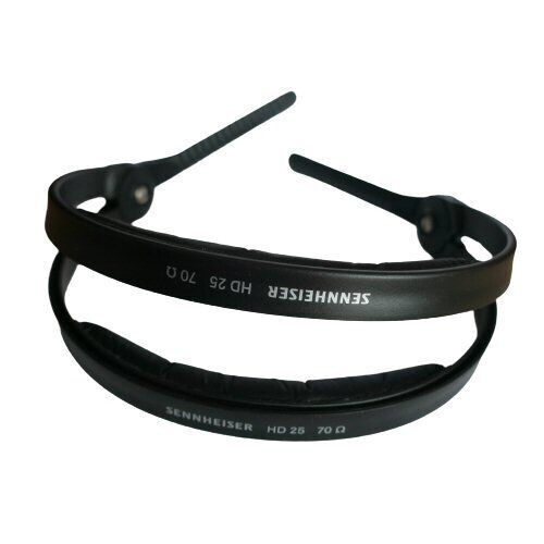 Black Sennheiser HD25 headband with a central gap between band to indicate dual split band capability for comfortable wearing