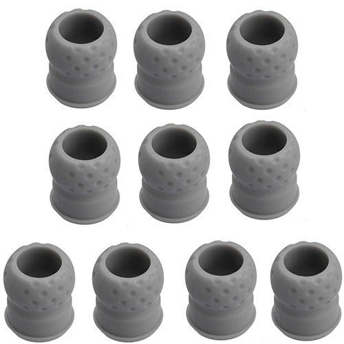 Ten grey small bead shape hard plastic pieces with hollow centre for a Sennheiser Stethoset on a white background