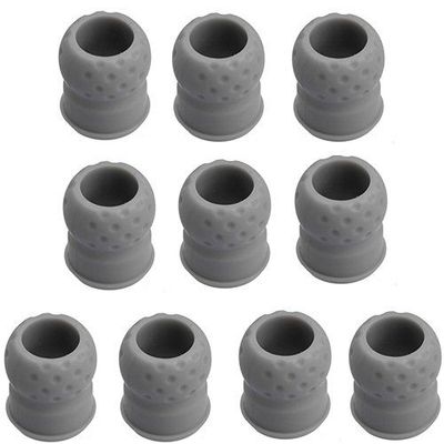 Ten grey small bead shape hard plastic pieces with hollow centre for a Sennheiser Stethoset on a white background