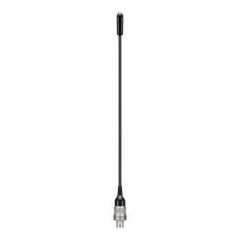 Sennheiser short black whip antenna with silver coloured Lemo connector at one end and a plastic point protection at other 