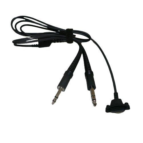 Sennheiser Air Traffic Controller headset lead with two jacks at one end of a black straight and a multi-pin plug at other  