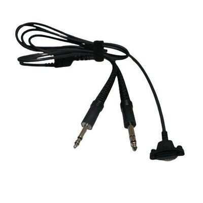 Sennheiser Air Traffic Controller headset lead with two jacks at one end of a black straight and a multi-pin plug at other  