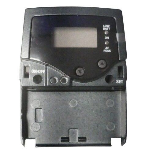 Sennheiser bodypack housing assembly with front panel including screen cover and a lower empty battery compartment section 