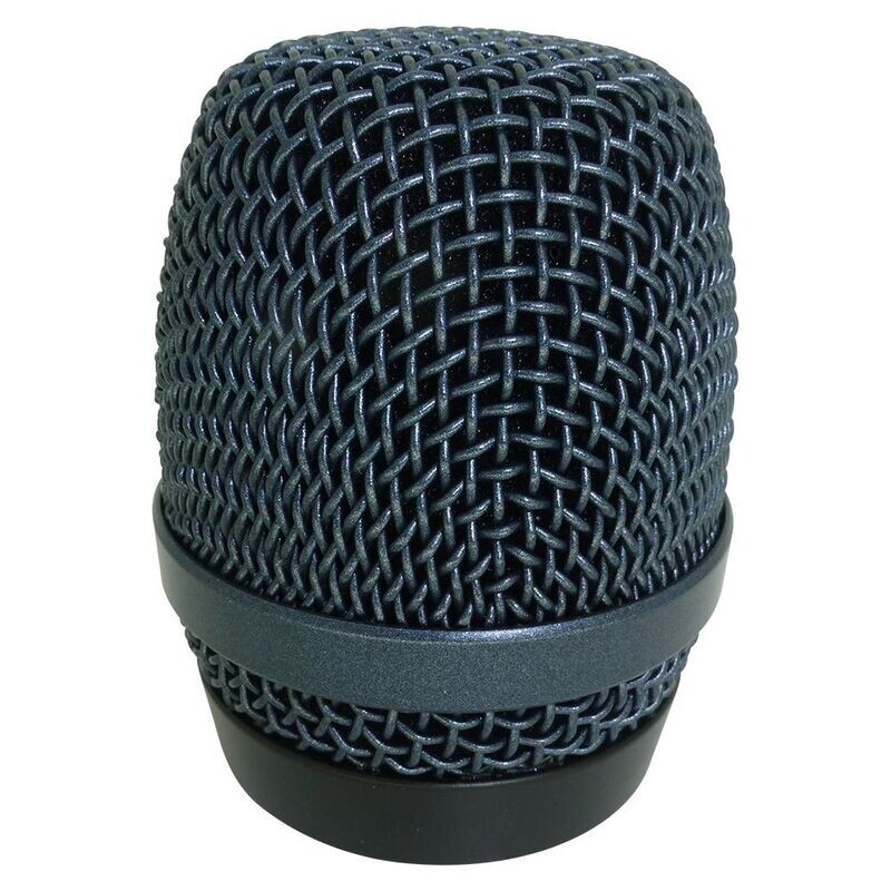 Sennheiser black wire mesh basket for E945 cabled XLR mic capsule on a white background