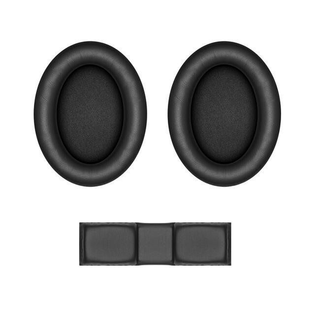 Sennheiser 508544 Two black oval ear cushions and a head band pad for HMD 300 shown against a white background