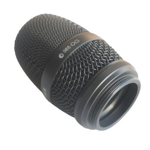Sennheiser black wire mesh basket for MMK 965 mic capsule showing external thread on rim all on a white background