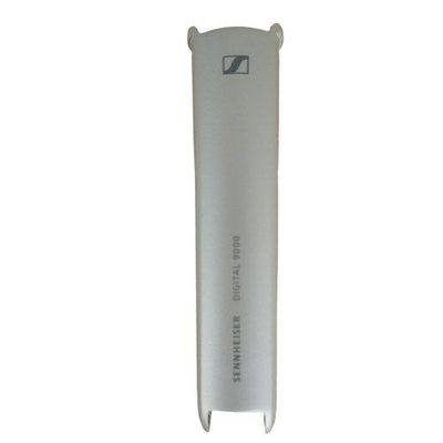 Sennheiser nickel coloured hollow tapered curved edge box section mic grip for digital SKM 9000 on white background