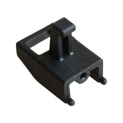Black plastic molded cable clamp in the shape of a mini sled with a black plastic straight edged hook on it's top