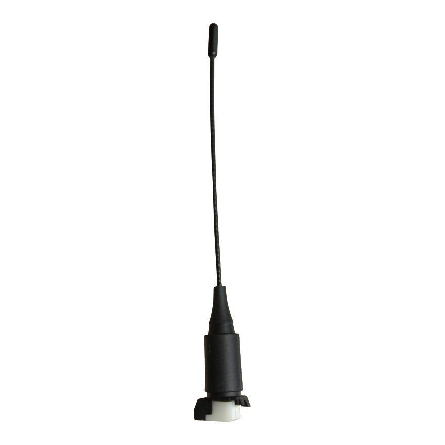 EW-D SK Antenna (S1 - S10) (606 MHz - 694 MHz) Black whip antenna with top black cap and lower cylindrical base with white mounting leg and contact pin on white background
