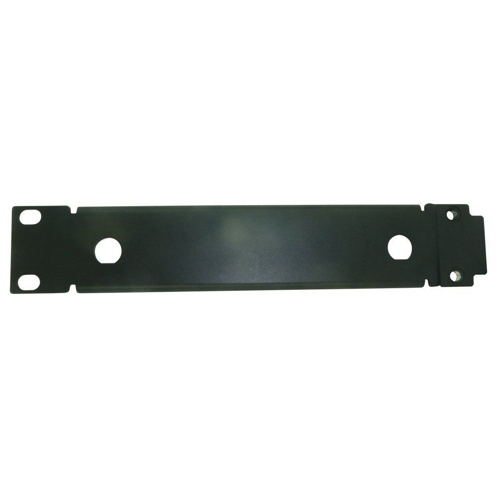 Sennheiser 089523 black metal rack mounting panel with two holes for antenna cables. A component piece of kit assembly GA2
