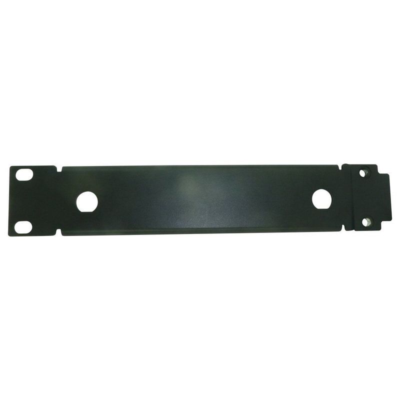 Sennheiser 089523 black metal rack mounting panel with two holes for antenna cables. A component piece of kit assembly GA2