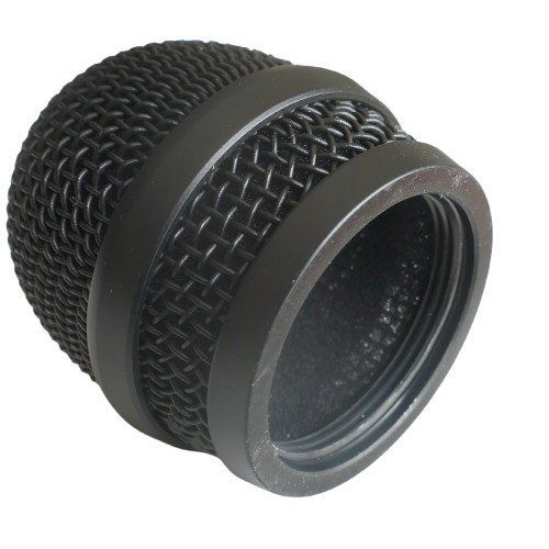 Black microphone basket with iternal threaded rim shown on a white background