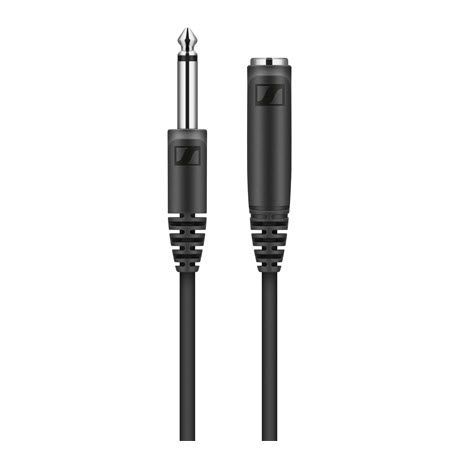 Two connectors each on black cable one being an inline socket and one an inline jack both 6.35mm or quarter inch 