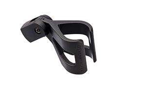 Black microphone clamp showing space for a microphone profile on a white background