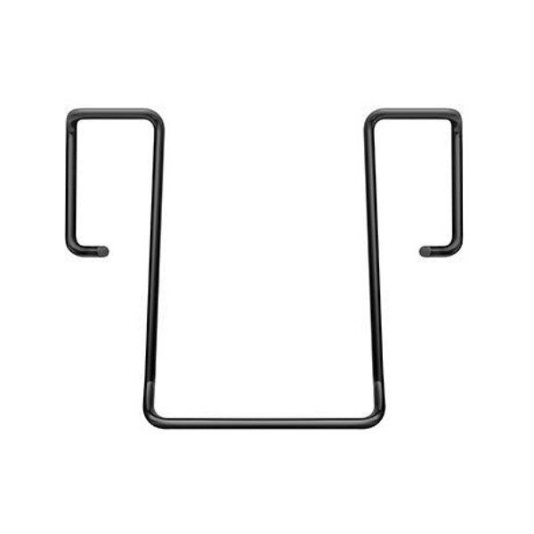 U shaped metal belt clip with squarish flourished hook ends on a white background
