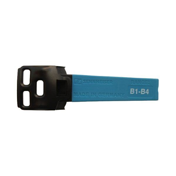 Sennheiser Blue antenna section marked B1-B4 with molded black tag with 3 fitting slots on a white …