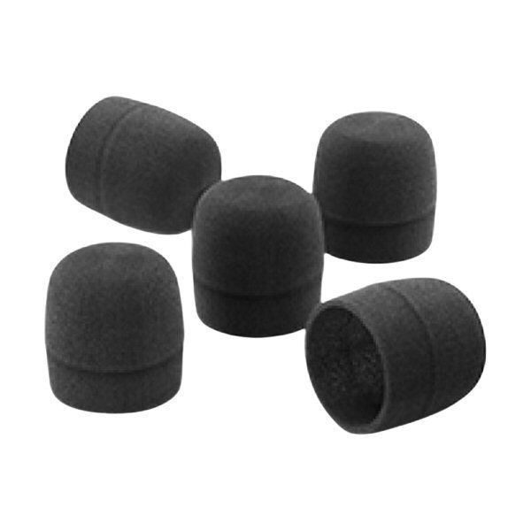 Five grey hollow foam mic internal pop shields for a Sennheiser MD 435 on a white background