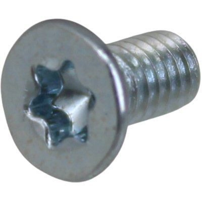 Short metal screw showing torx head T8 and part of threaded shaft on a white background
