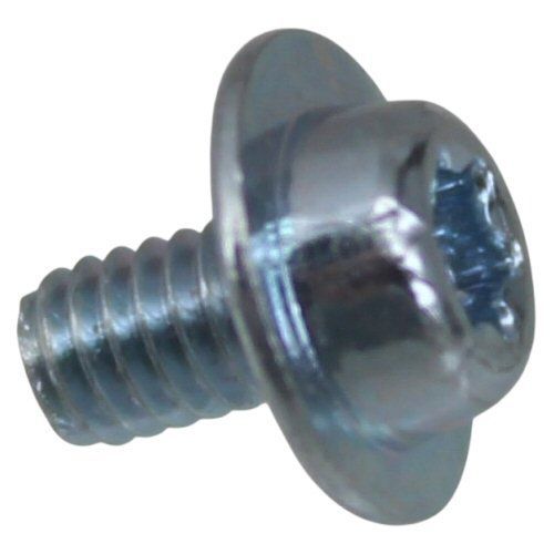 Small pan head steel screw with integrated washer and T8 pattern on a white background