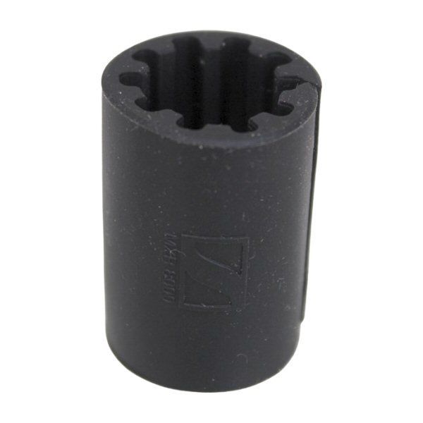 Sennhieser Black flexible tube shape with internal surface shaped like an imprinted cog like pattern on a white background