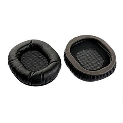 Two black HMD27 padded vinyl ear cushions one front view the other showing rear view with central foam infills 