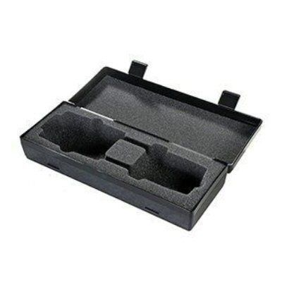 Hard black plastic hinged case shown open with two black catches and foam inserts with cut-outs for Sennheiser EK6042A packs