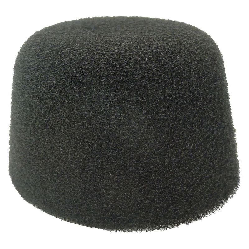 Black foam shaped dome internal pop shield for a Sennheiser MD431 microphone against a white background 