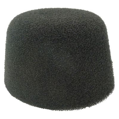 MD 431 Internal foam Pop Protection Black foam shaped dome internal pop shield for a Sennheiser MD431 microphone against a white backgr…