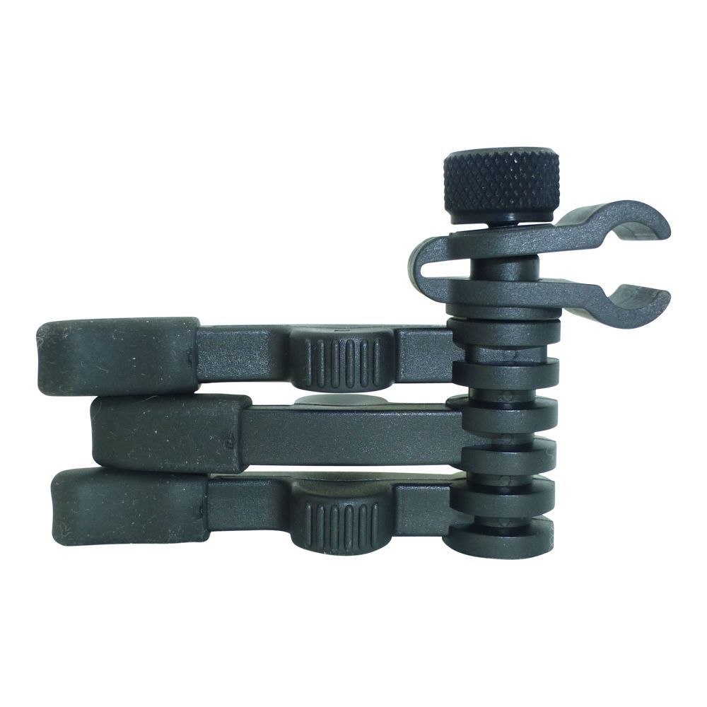 Sennheiser black molded mic clamp for e608 microphone on a white background