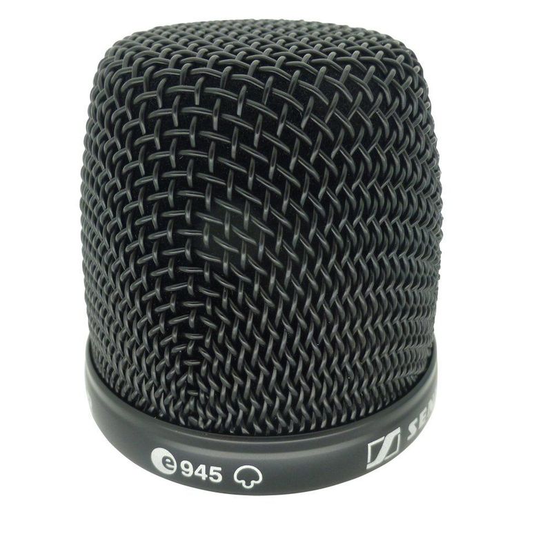 Sennheiser Black mic basket top with lettering e945 for MMD 945-1 capsule head part number 538276 on a white background