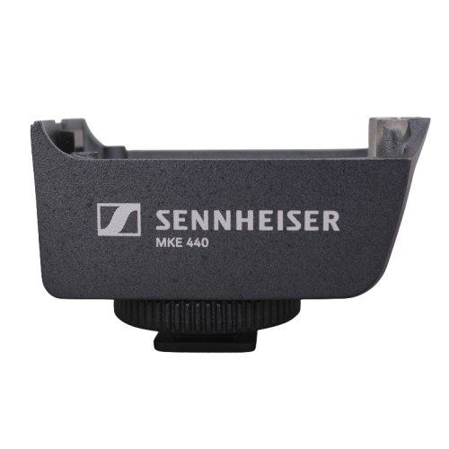 Black plastic housing unit with hot shoe for MKE 440 showing Sennheiser logo on a white background