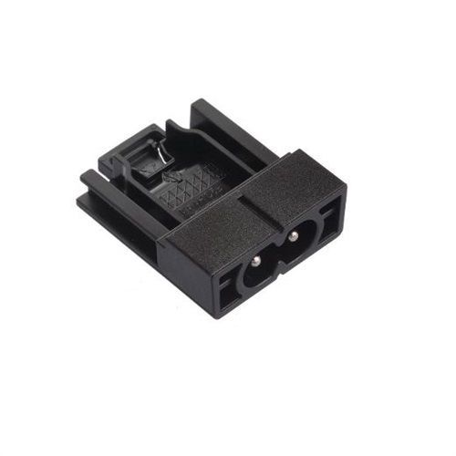 Black molded plastic adapter for NT1-1 power supply with two shrouded pins for IEC plug part number 570693 