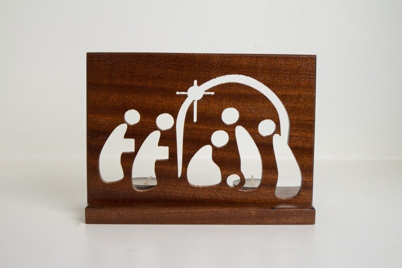 Nativity scene in solid mahogany wood. Christmas Gift