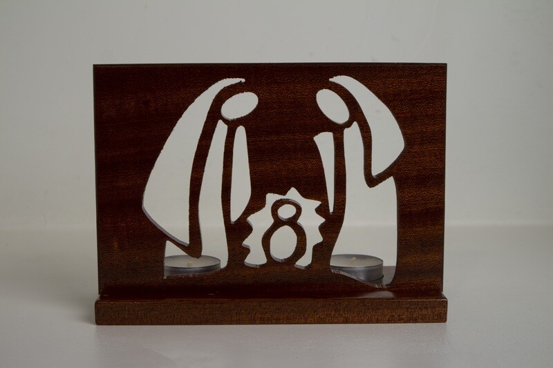 Nativity scene in solid mahogany wood. Christmas Gift