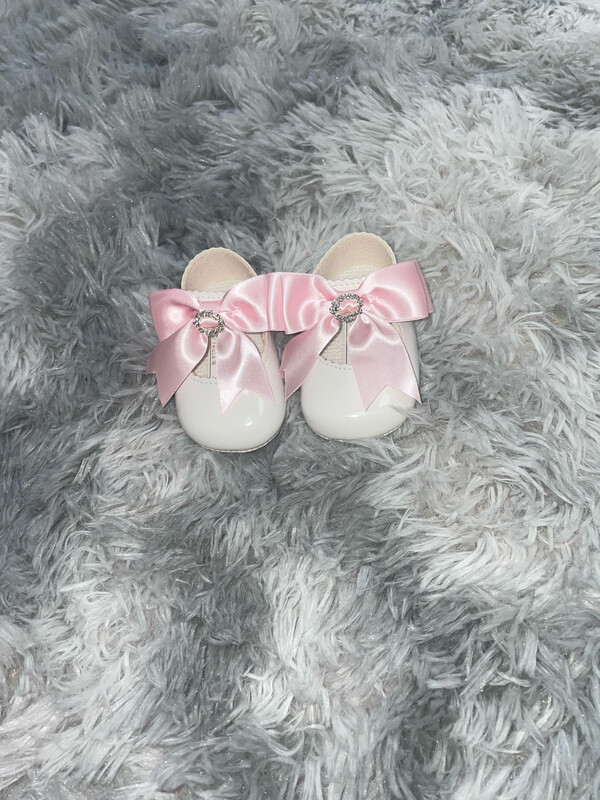 White With Pink Bow Soft Sole Shoes