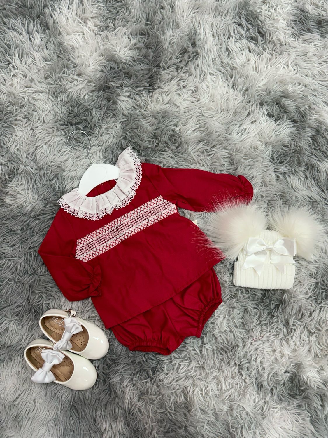 Red Smocked Jam Pant Set