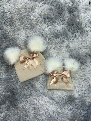 Beige Pom Pom Hat