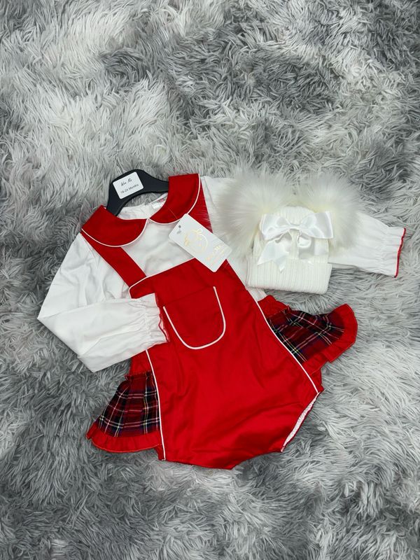 Red Tartan Romper And Shirt Set